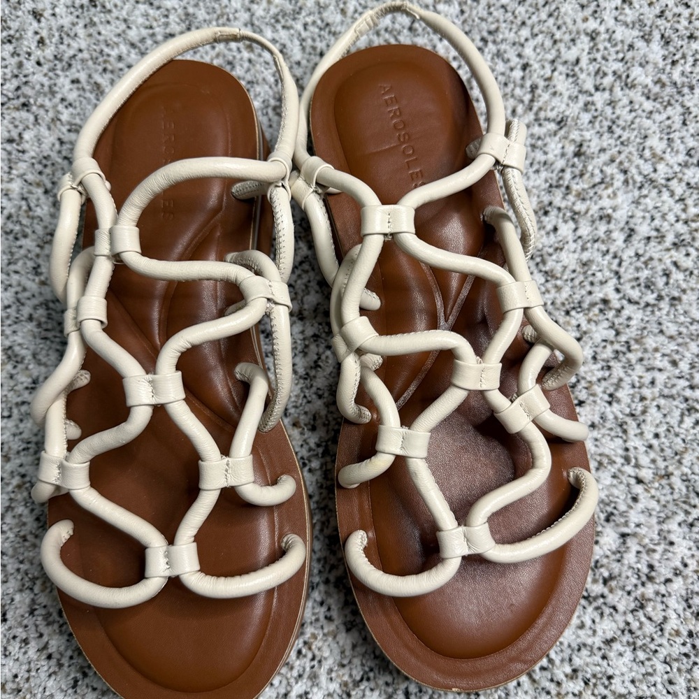AEROSOLES Cream and Brown Women's Sandals